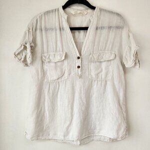 Zara Linen Popover Blouse Top Short Sleeve Shirt Nautical Lagenlook Women's S